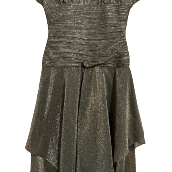 Vintage Morton Myles I. MAGNIN 80s Olive Green Gold Metallic Layered Dress Sz-XS - Picture 3 of 13